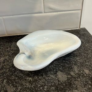 Vintage 1950-1960s Blenko Freeform Amoeba Milk Glass Dish
